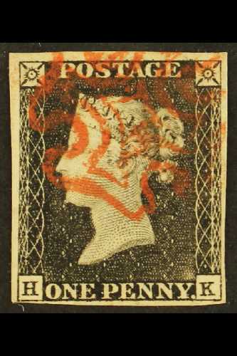 1840  1d Grey- Black 'HK' Plate 1a, SG 3, Used With 4 Margins & Lovely Red MC Cancel. For More Images, Please Visit Http - Sin Clasificación