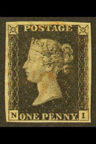 1840  1d Intense Black 'NI' Plate 7, SG 1, Used With 4 Margins & Very Light Red MC Cancellation.  For More Images, Pleas - Non Classés