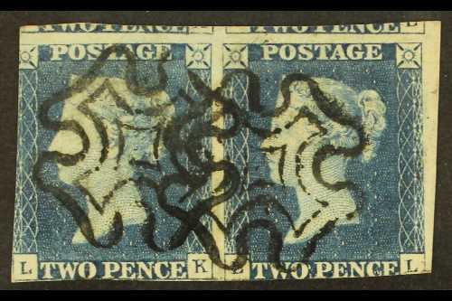 1840  2d Blue PAIR 'LK - LL' Plate 1, SG 5, Used With 2 Neat Black MC Cancels, Into At Bottom & Left With Portions Of Ad - Autres & Non Classés