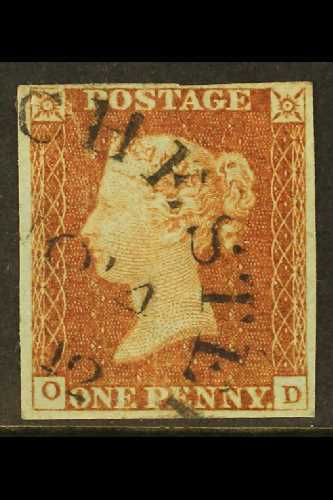 1841  1d Red-brown Imperf, Lettered "OD", Plate 26, Very Fine Used With Large Part Wessex Type "DORCHESTER / NO 14/ 1842 - Other & Unclassified