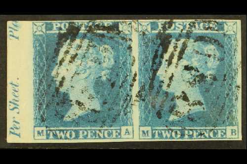 1841  2d Blue Plate 3 'MA/MB' PAIR With Part Sheet Margin At Left Showing "Per Sheet.Pla(ce)" Inscription, Lightly Used  - Autres & Non Classés