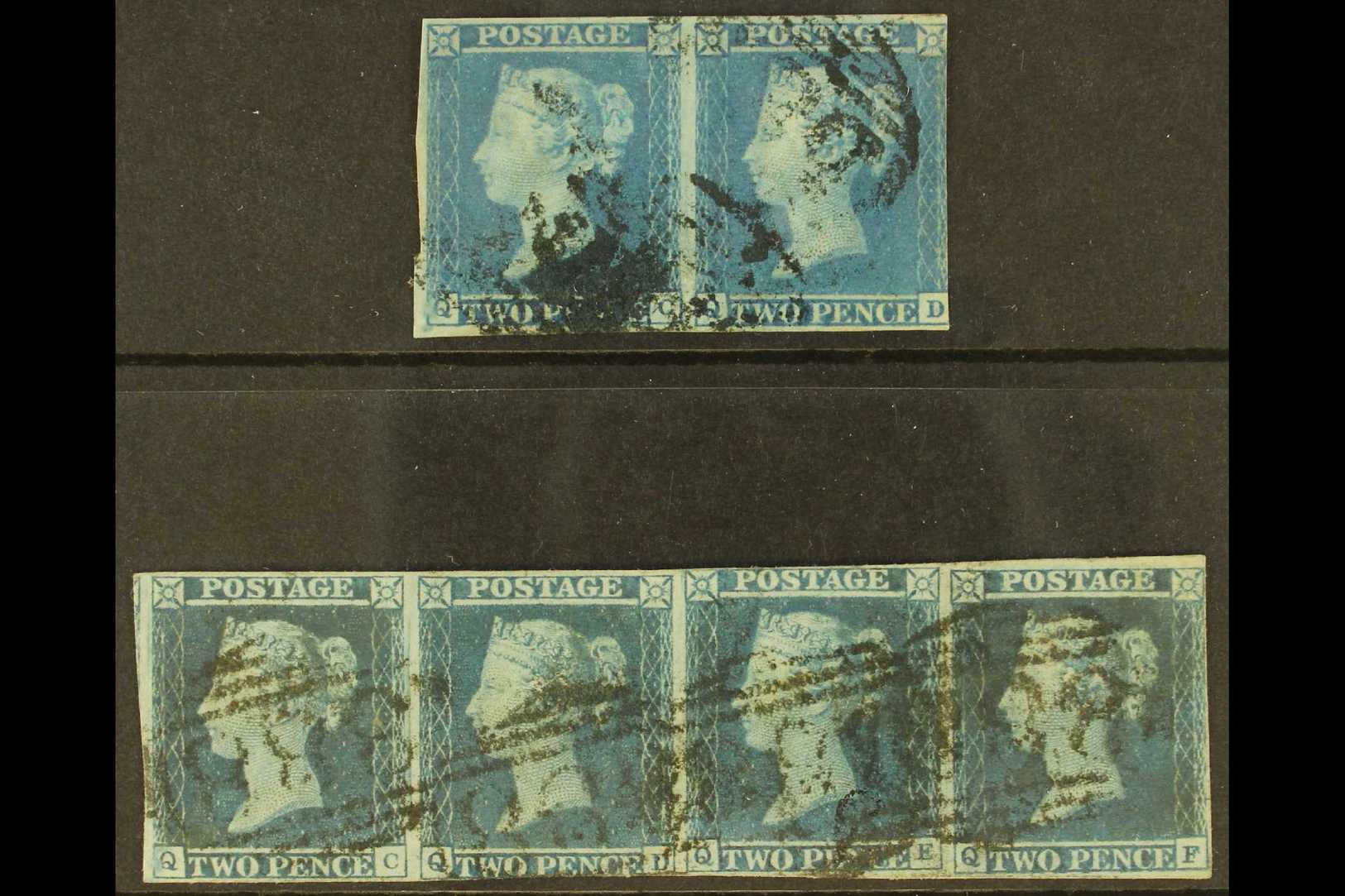 1841  2d Blue Plate 3 Lettered "QC", From The SECOND STATE In A Used "QC-QF" Horizontal Strip Of Four, SG Spec ES11ea Pl - Autres & Non Classés