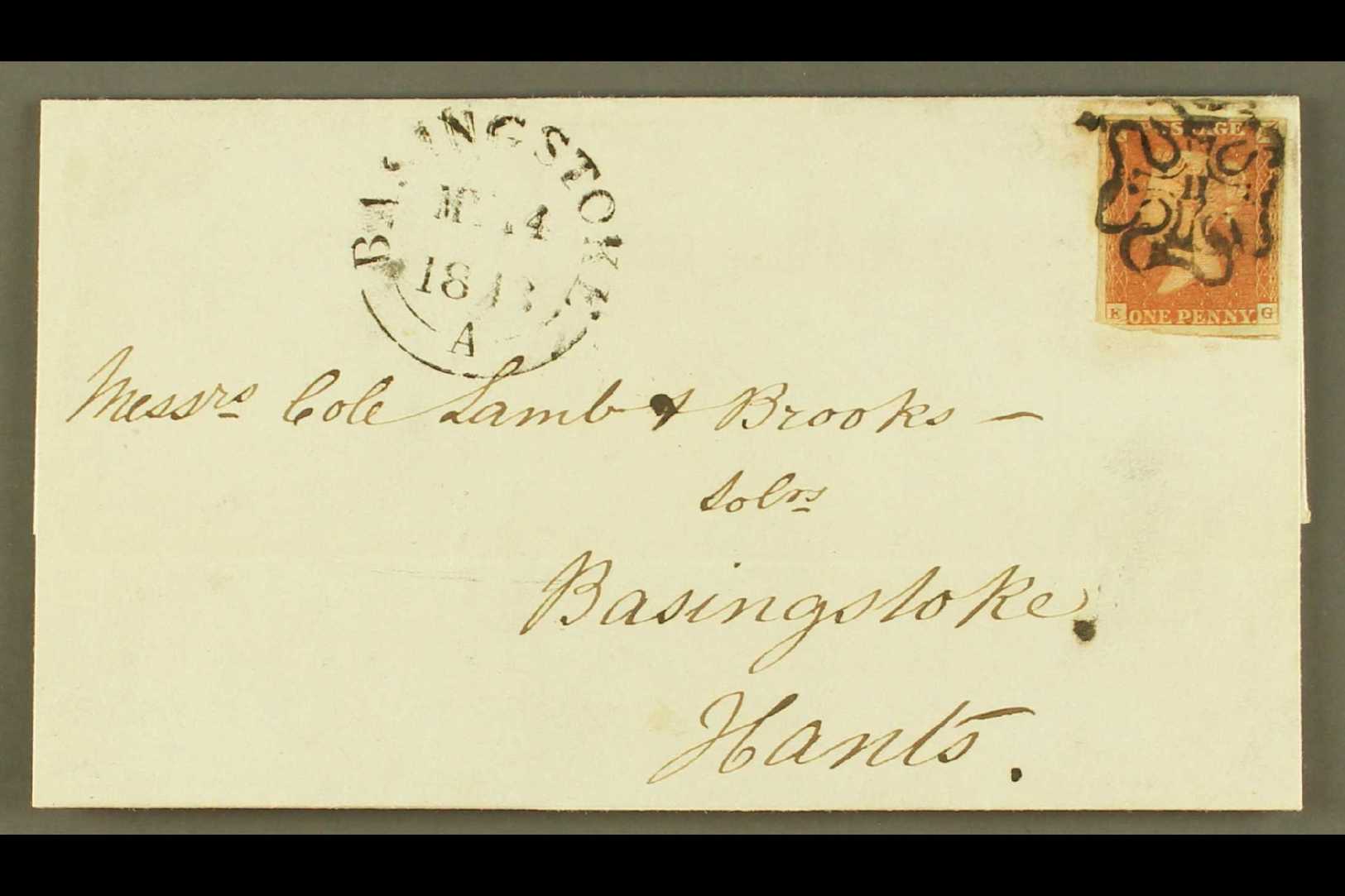 1843  (13 May) Entire To Basingstoke Bearing 1841 1d Tied By Maltese Cross Postmark With NUMBER "11", Plus Arrival Mark  - Autres & Non Classés