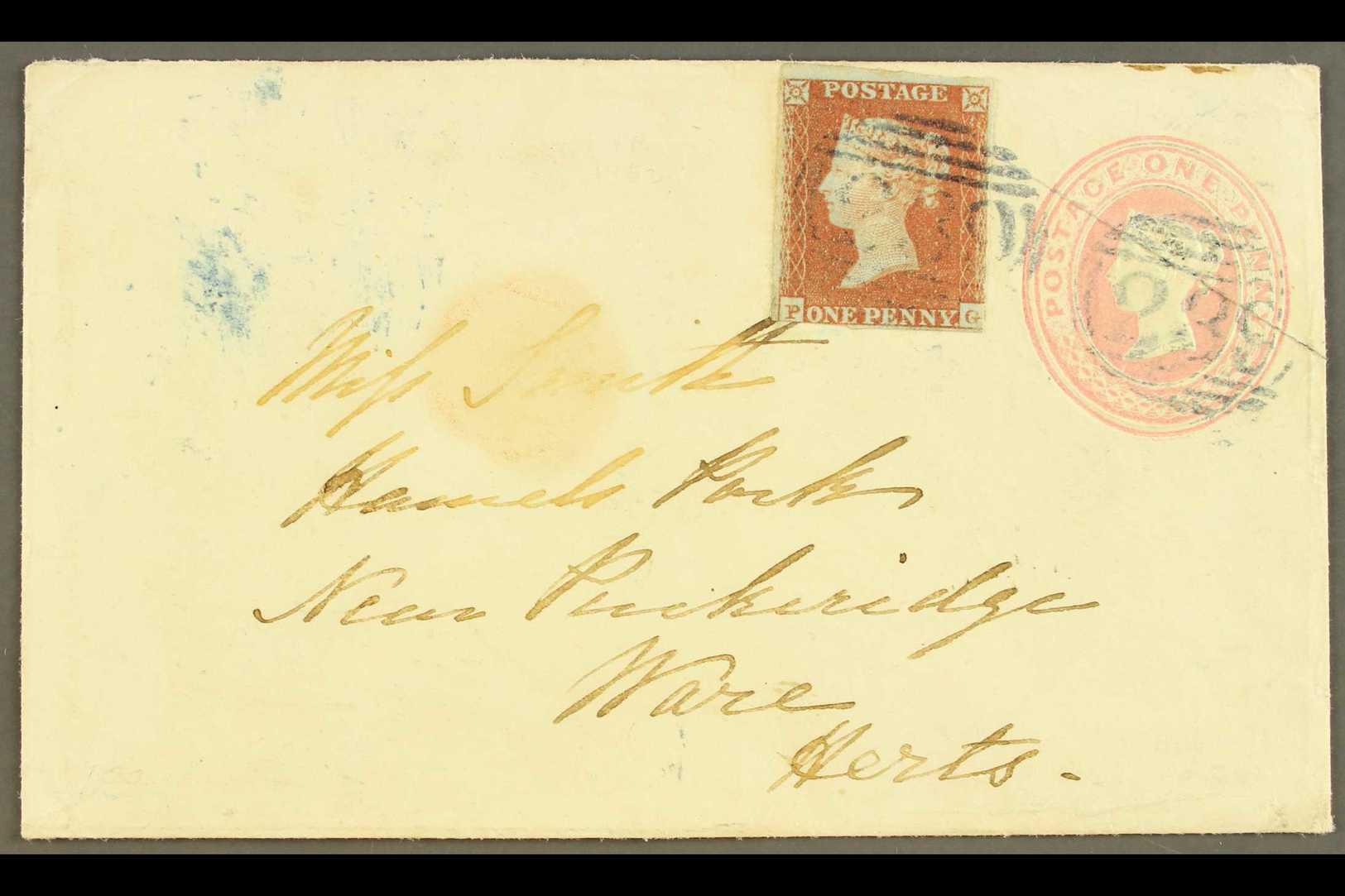 1852  (17 Apr) 1d Postal Stationery Envelope From Dawlish To Ware, Uprated With 1d Red Imperf, Tied By "239" (DAWLISH) I - Autres & Non Classés