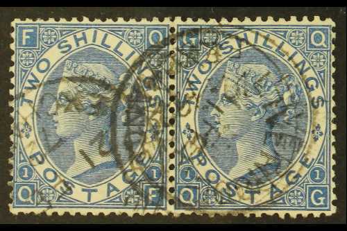 1867-80  2s Dull Blue Plate 1, Wmk Spray, SG 118, Very Fine Used PAIR, A Few Short Perfs At Bottom Of Both Stamps But A  - Otros & Sin Clasificación