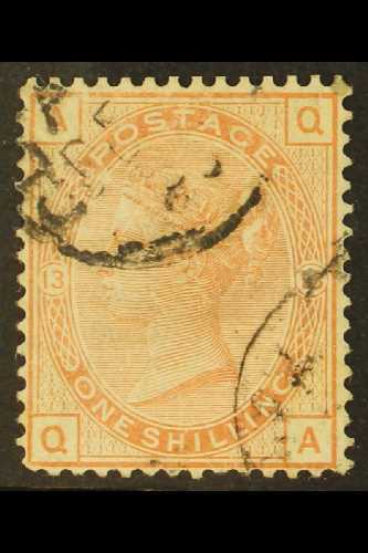 1873-80  1s Orange (plate 13) Wmk Spray, SG 151, Used With Lovely Corner Cds Cancellations, Some Shortish Perfs At Base  - Otros & Sin Clasificación