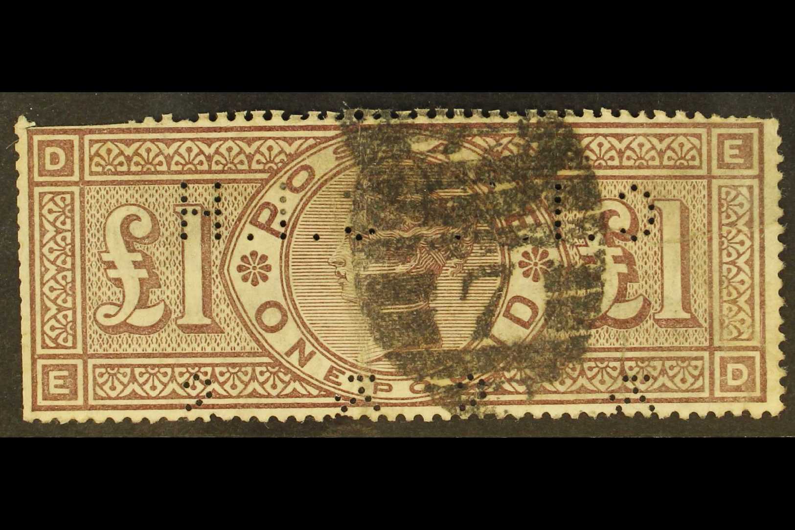 1884  £1 Brown-lilac Watermark Crowns, SG 185, Used, With Commercial Perfin, Small Crease And Some Trimmed/shaved Perfs, - Otros & Sin Clasificación