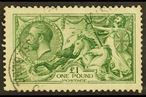 1913  £1 Green "Seahorse", SG 403, Fine Cds Used With One Shortish Perf. Lovely For More Images, Please Visit Http://www - Non Classés