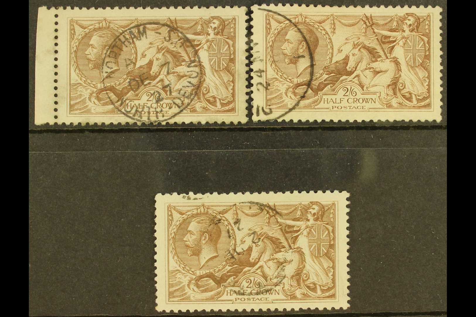 1918-19 BRADBURY WILKINSON  2s6d "Seahorse" Shades Used Selection On A Stock Card. Includes Chocolate Brown SG 414, Redd - Non Classés