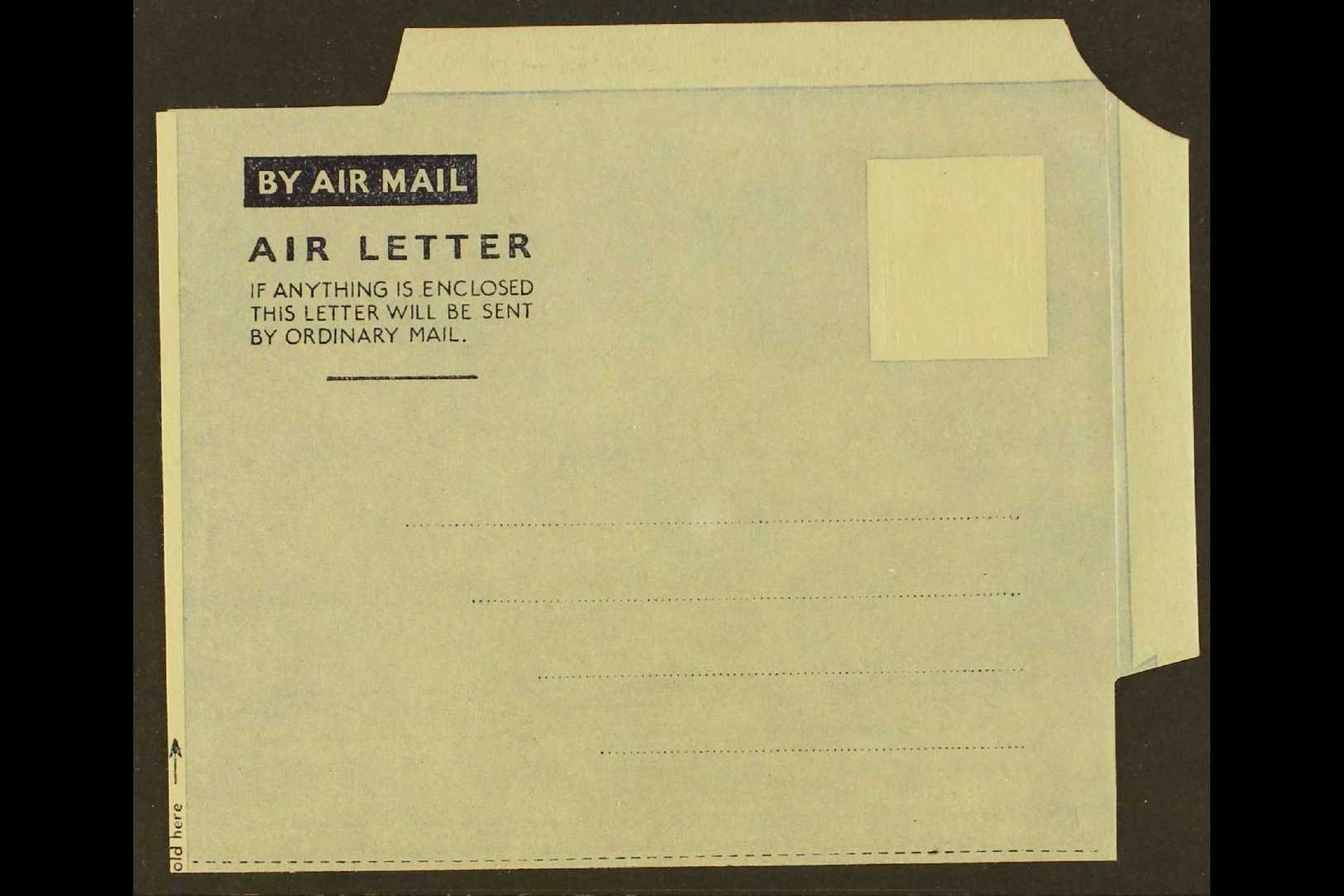 AIR LETTER SHEET ERROR  1943 6d Aerogramme (Tablet Type A-1) With ALBINO IMPRESSION OF STAMP DESIGN (Kessler 1d, Higgins - Sin Clasificación