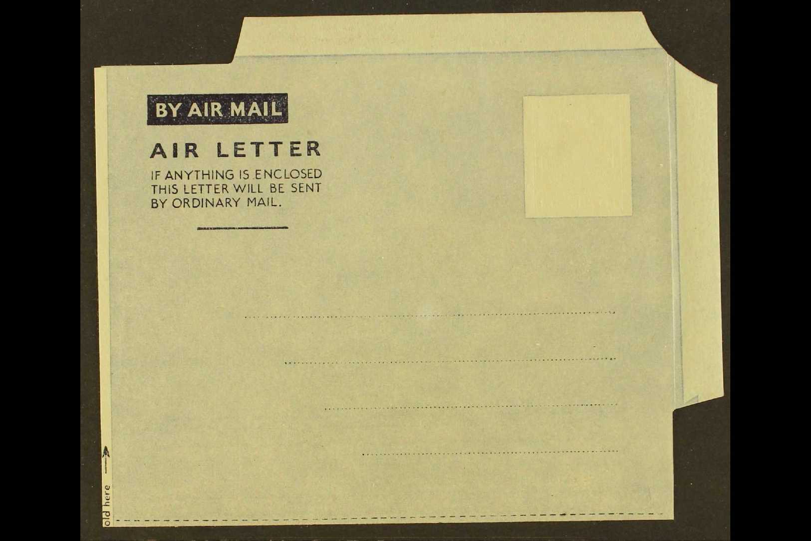 AIR LETTER SHEET ERROR  1943 6d Aerogramme (Tablet Type A-1) With ALBINO IMPRESSION OF STAMP DESIGN (Kessler 1d, Higgins - Unclassified