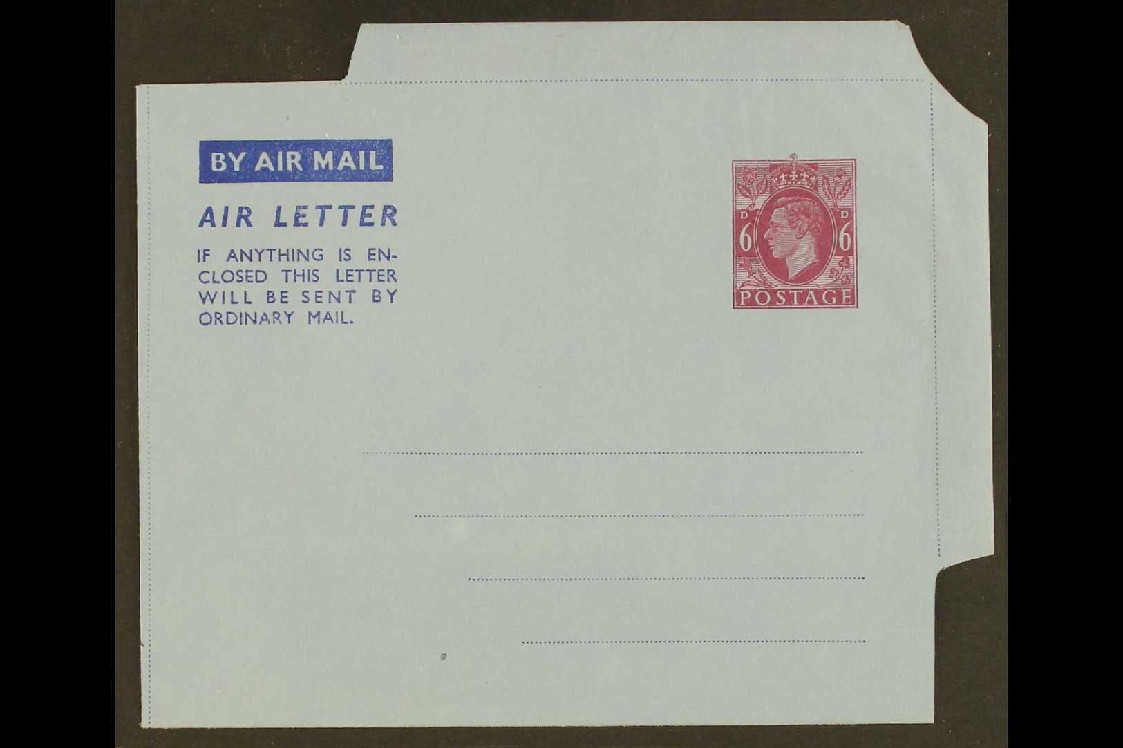 AIR LETTER SHEET ERROR  1950 6d Red-violet On Blue Aerogramme (Tablet Type B-1) On UNWATERMARKED PAPER (Kessler 7c, Higg - Sin Clasificación