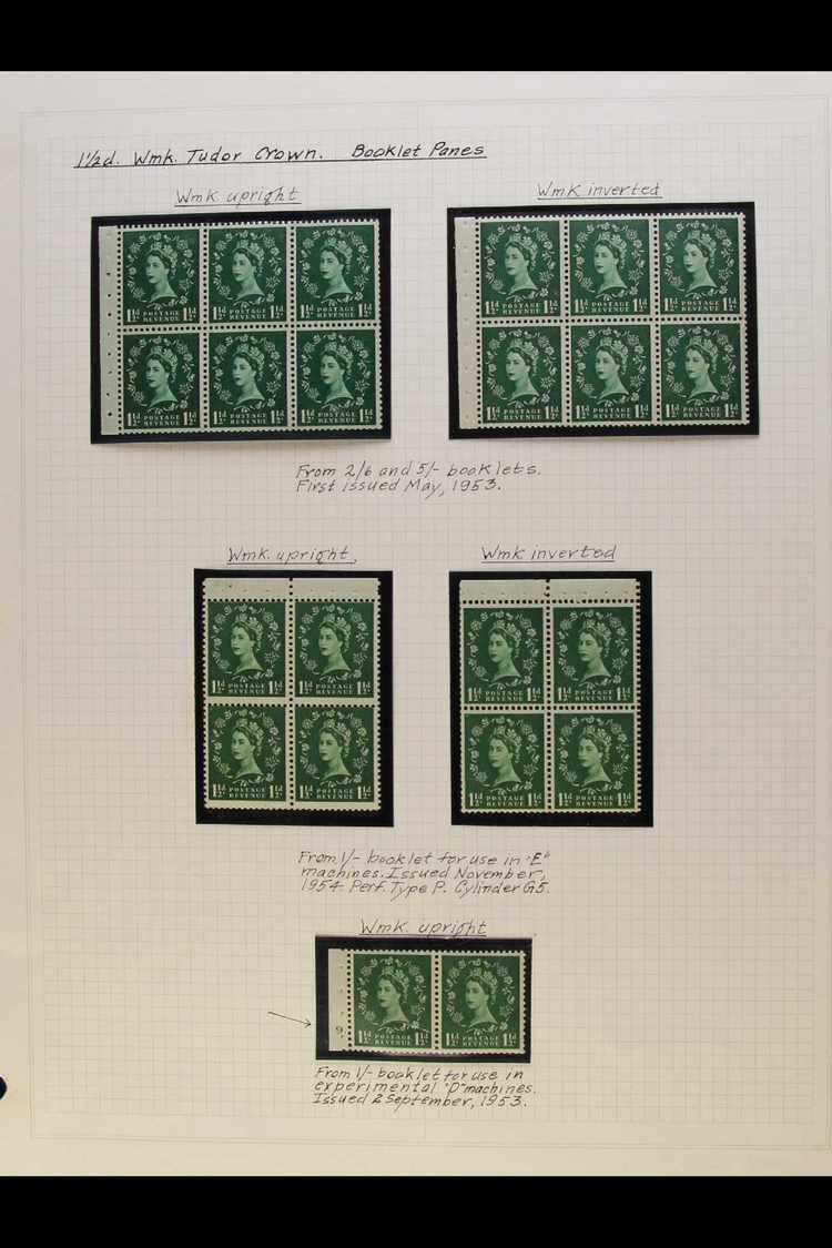 1952-1960 1½d GREEN BOOKLET PANES.  SPECIALIZED NEVER HINGED MINT COLLECTION Of All Different Complete Booklet Panes Wri - Autres & Non Classés