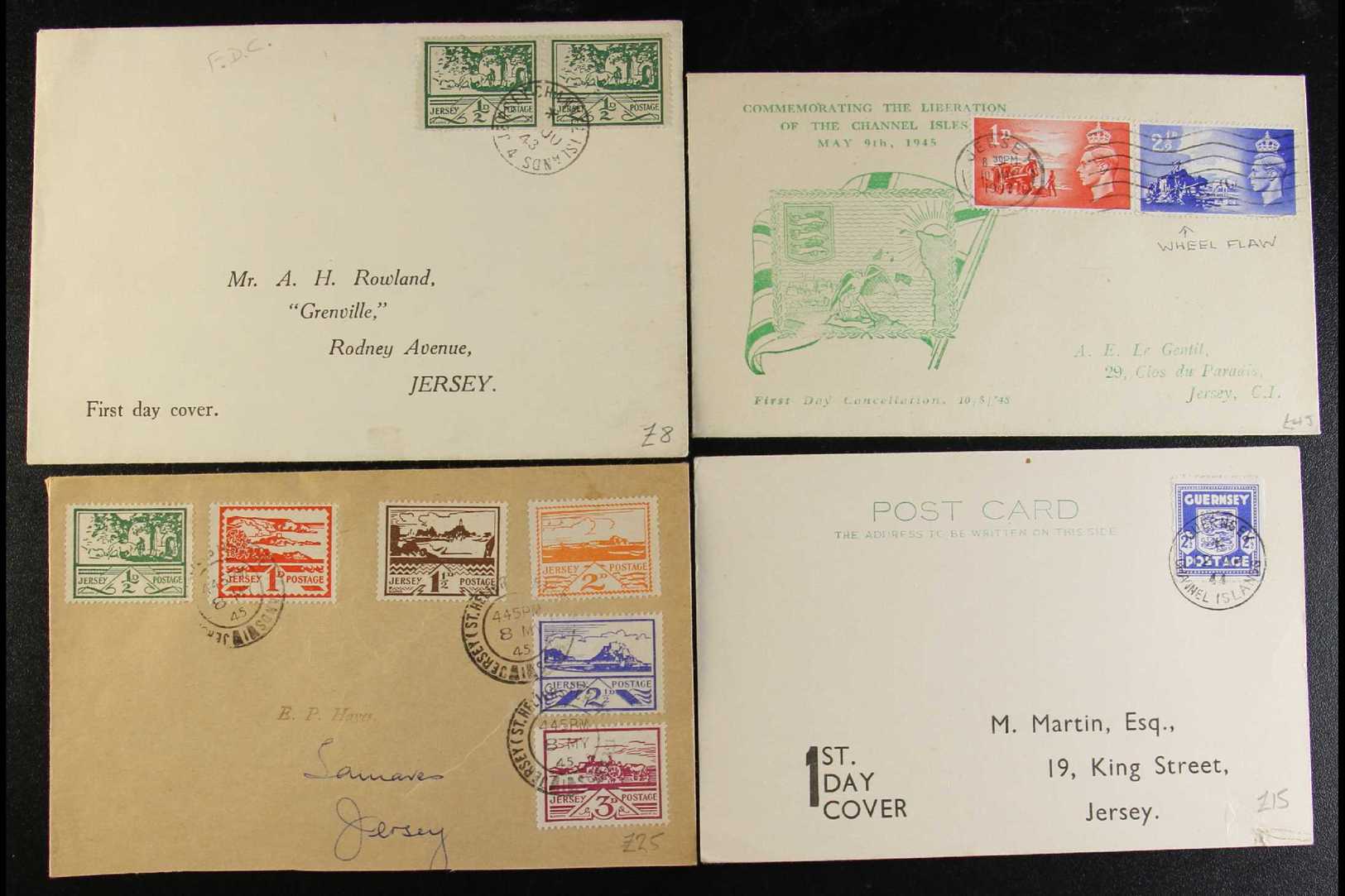 1941-1950 JERSEY AND GUERNSEY COVERS  With Good Range Of Definitive Covers And Cards (some First Day), 1948 Liberation S - Otros & Sin Clasificación