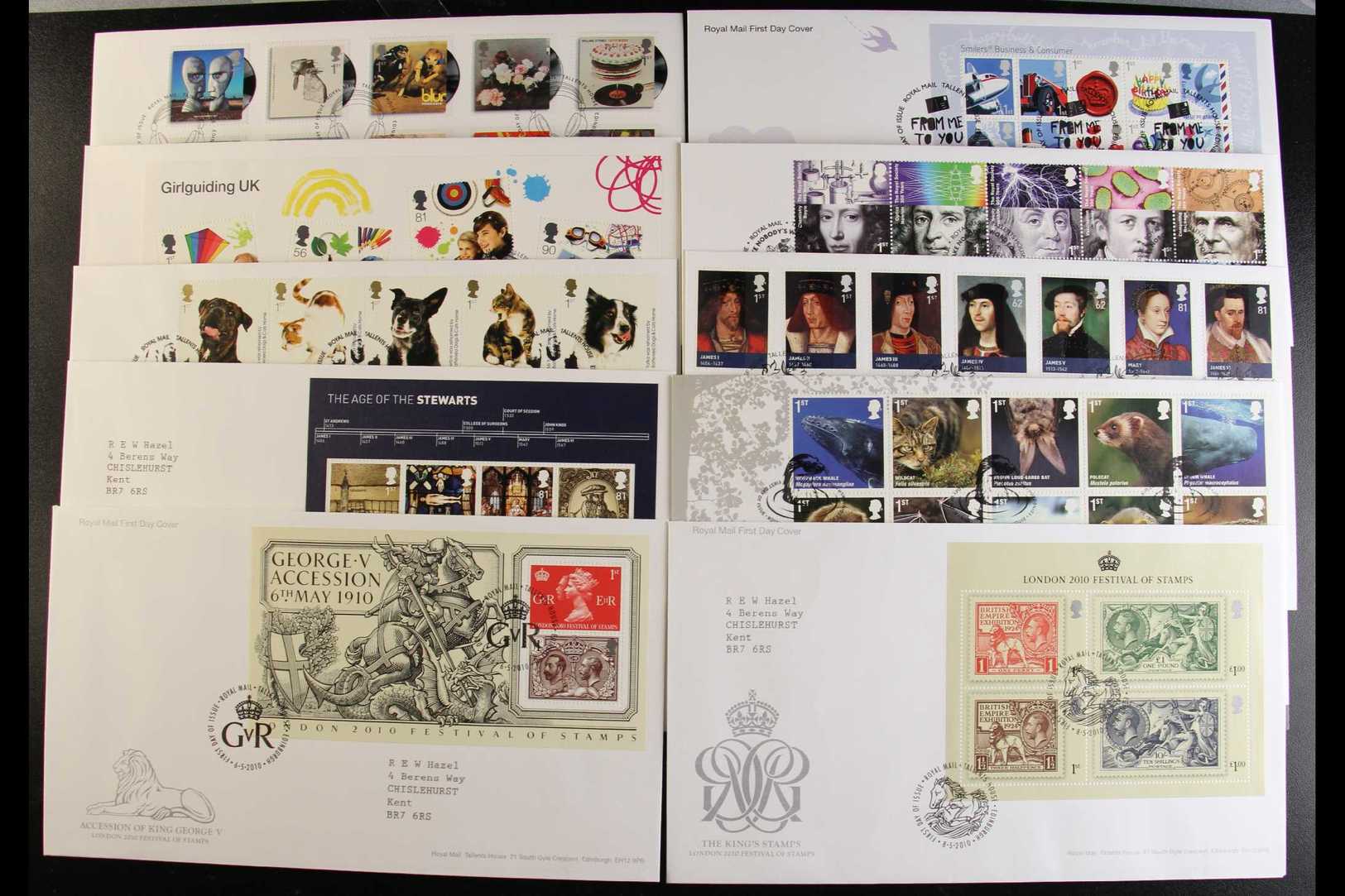 2010 COMPLETE YEAR SET  For All Commemorative Sets And Miniature Sheets (no "Post & Go") On Illustrated FDC's, Tied By B - FDC