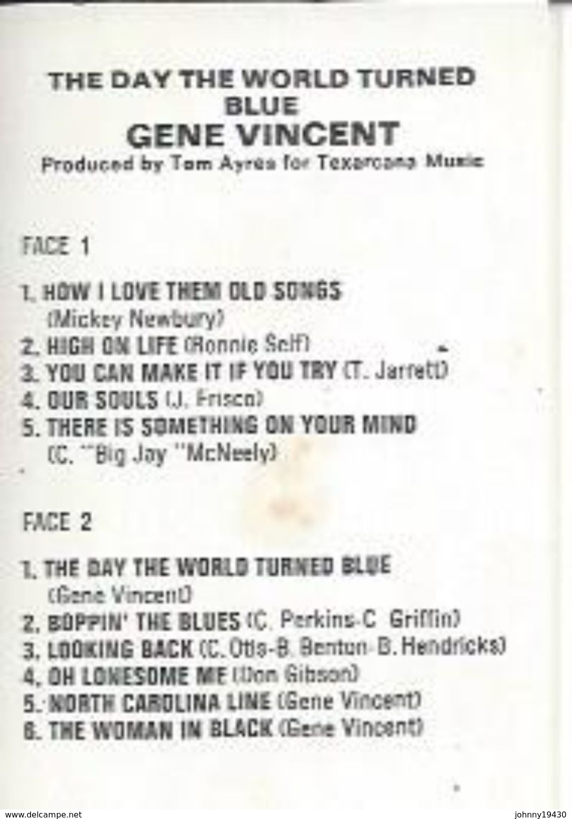 K7 Audio - GENE VINCENT  " THE DAY THE WORTD TURNED BLUE " 11 TITRES - Cassettes Audio