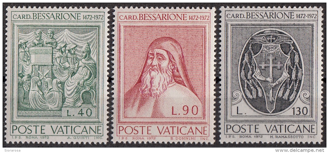 531 Vaticano 1972 Cardinale Bessarione Nuovo MNH Full Set - Teologi