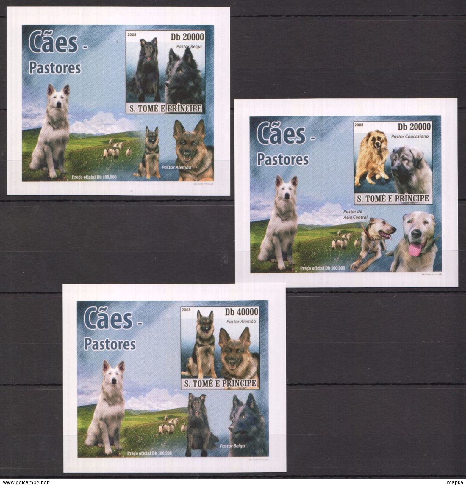 O352 2008 S.TOME E PRINCIPE PETS DOGS CAES PASTORES !!! CARDBOARD 3LUX BL MNH - Hunde