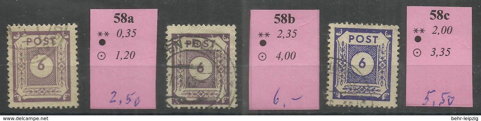 Sowjetische Zone 58a,b,c  "3 Briefmarken Aus Satz: Ziffernserie Ost.Sachsens, Verschied. Farben " Gestempelt Mi.:14,00 - Sonstige & Ohne Zuordnung