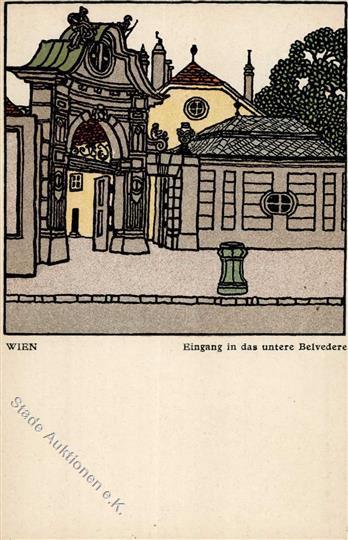 Wiener Werkstätte Nr. 299 Eingang In Das Untere Belvedere Sign. Kuhn, Franz O. Schwetz, Karl Künstler-Karte I-II - Altri & Non Classificati