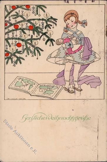 Koehler, Mela Weihnachten Kind Puppe  Künstlerkarte I-II (fleckig) Noel - Andere & Zonder Classificatie