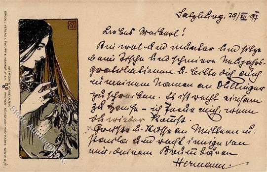 Jugendstil Frau Philipp U. Kramer Künstlerkarte 1897 I-II Art Nouveau - Autres & Non Classés
