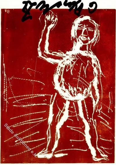 Baselitz, Georg Winkende Frau Mit Original Unterschrift Künstler-Karte I-II - Autres & Non Classés