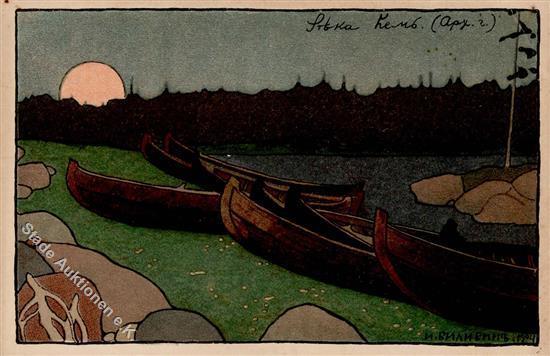 Bilibin, I. Boote See Mond Künstlerkarte I-II - Autres & Non Classés