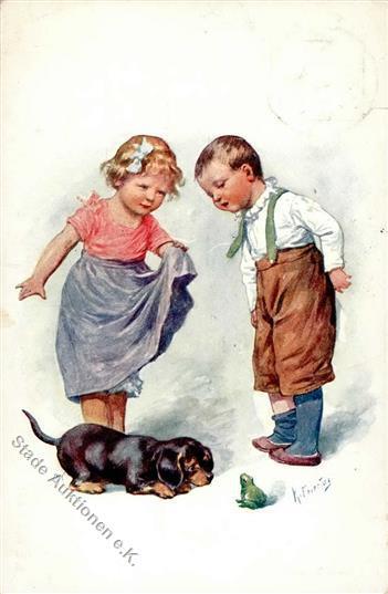 Feiertag, K. Dackel Frosch Kinder  Künstlerkarte 1910 I-II (Marke Entfernt) Grenouille - Andere & Zonder Classificatie