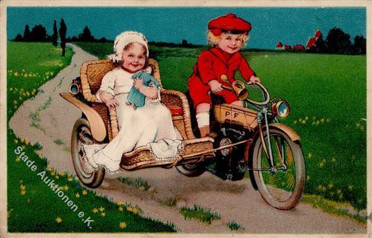 Flatscher, M. Kinder Motorrad Puppe Prägedruck 1907 I-II - Autres & Non Classés