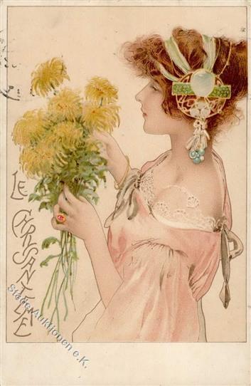 Kunst Russland Frau Chrisanteme Jugendstil  Künstlerkarte 1911 I-II Art Nouveau - Andere & Zonder Classificatie