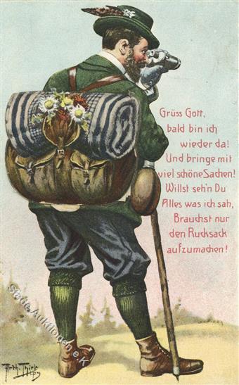 Thiele, Arthur Bergsteiger Leporello Im Rucksack Künstlerkarte 1911 I-II - Thiele, Arthur