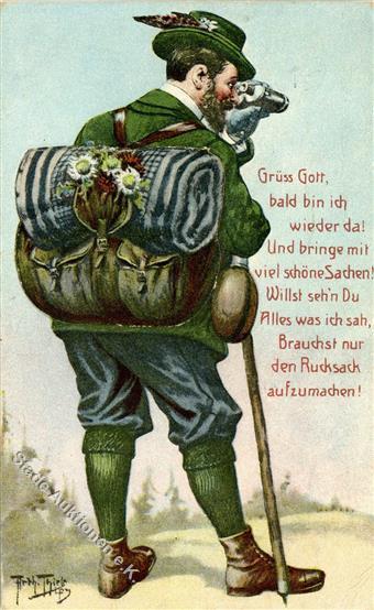 Thiele, Arthur Bergsteiger Leporello Im Rucksack Künstlerkarte I-II - Thiele, Arthur