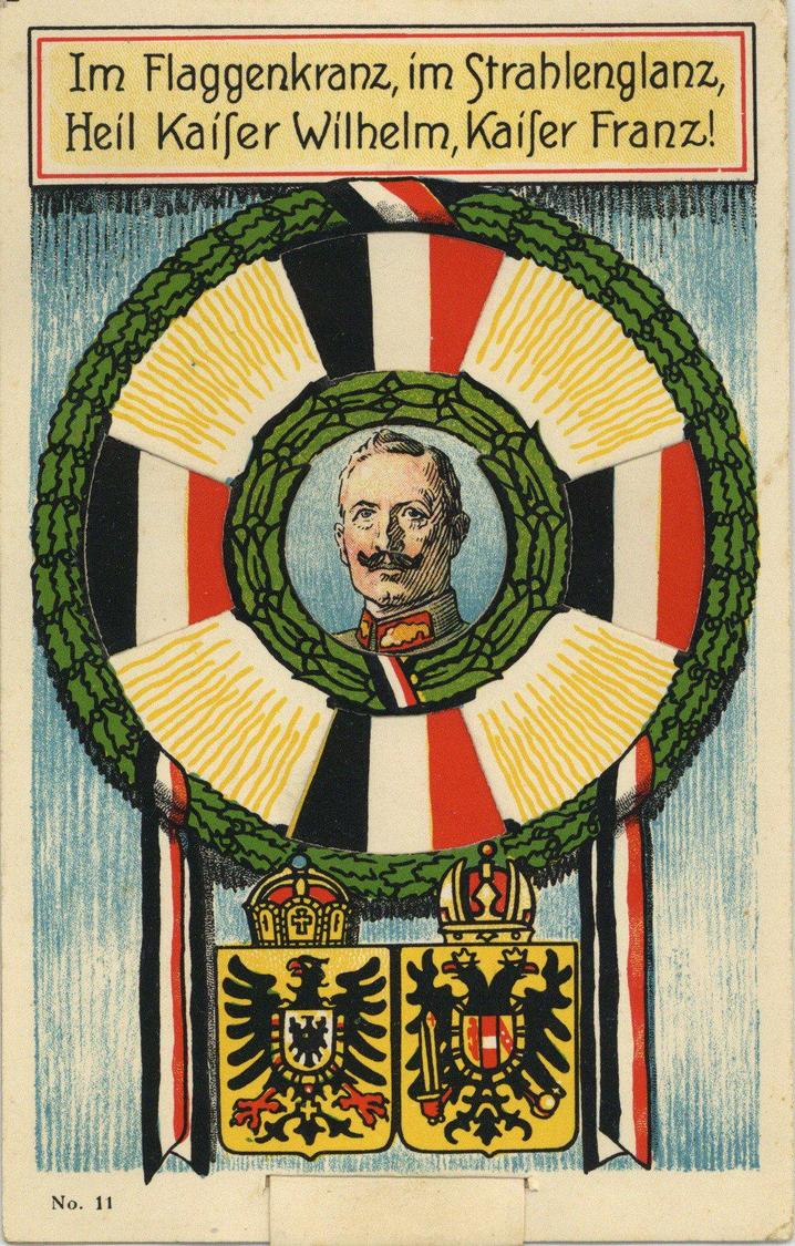 Mechanik-Karte Propaganda WK I Kaiser Wilhelm Kaiser Franz Flaggen Deutschland Österreich Zieh-Karte I-II - Andere & Zonder Classificatie