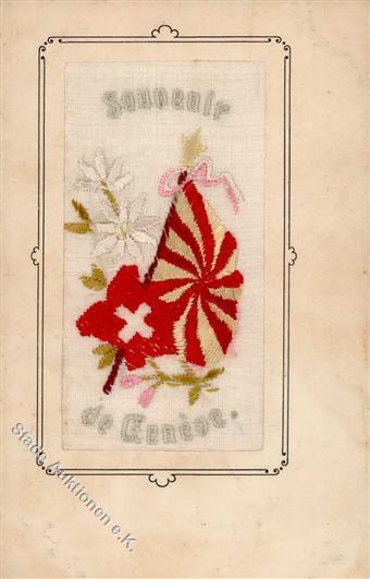 Seide Gestickt Flagge Schweiz Genf I-II (fleckig) Soie - Andere & Zonder Classificatie