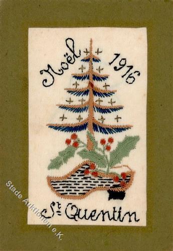 Seide Gestickt Weihnachten 1916 St. Quentin I-II Noel Soie - Andere & Zonder Classificatie