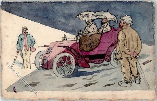 Handgemalt Auto  Künstlerkarte 1909 I-II Peint à La Main - Andere & Zonder Classificatie