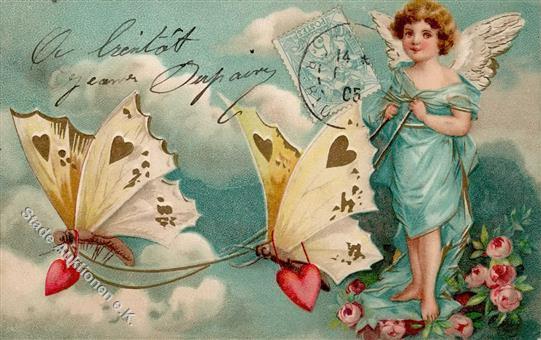 Amor Schmetterling Lithographie / Prägedruck 1905 I-II - Andere & Zonder Classificatie