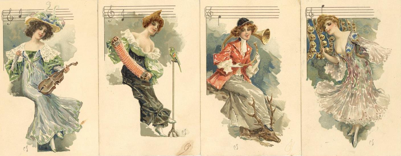 Frauen Musikinstrumente 8'er Set Ansichtskarten I-II Femmes - Andere & Zonder Classificatie