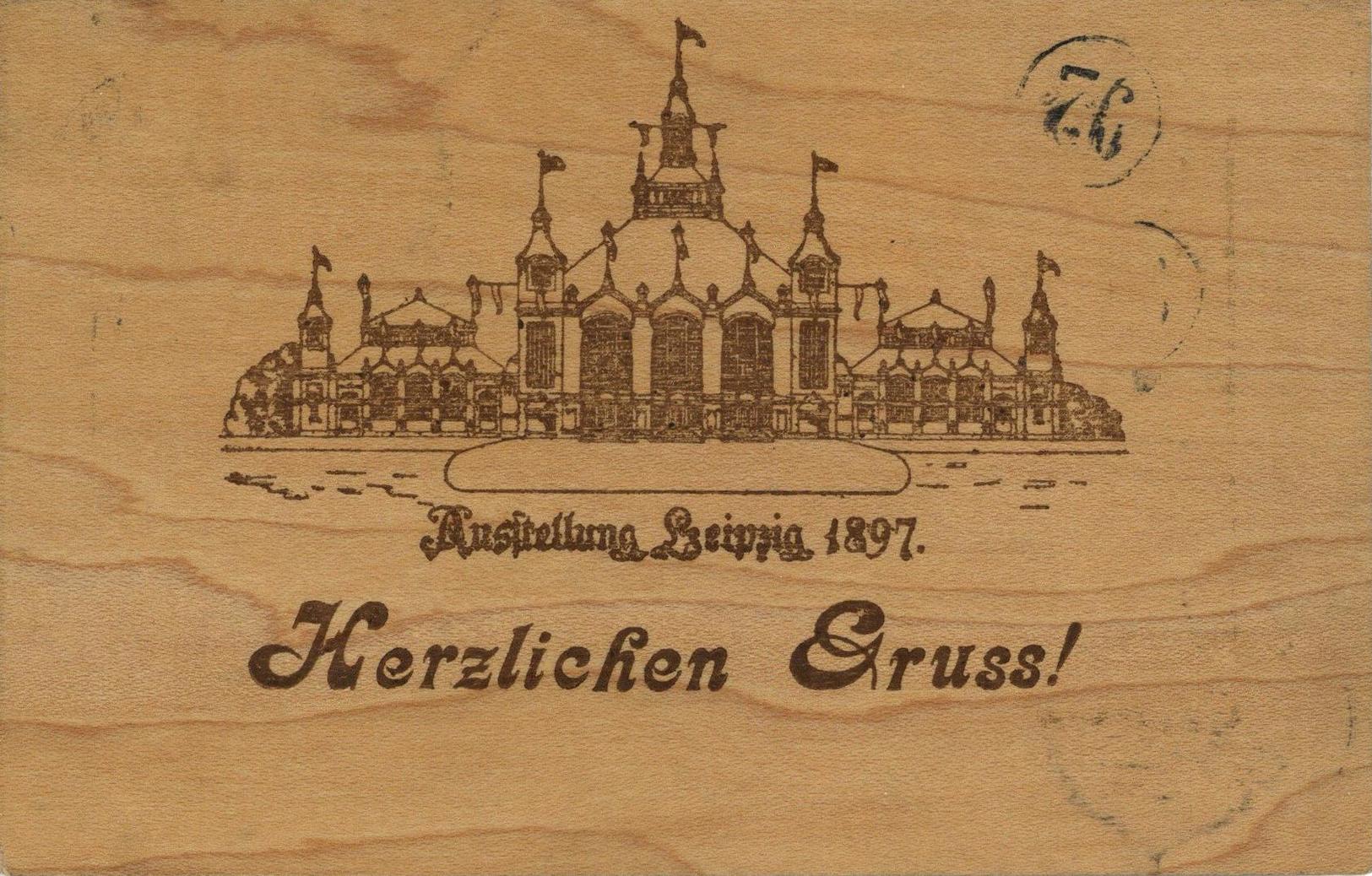 Holz-Karte Ausstellung Leipzig 1897 I- Expo Carte En Bois - Other & Unclassified