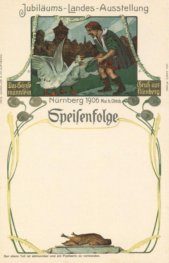 Speise-Karte Mit Abtrennbarer AK Nürnberg (8500) Jubiläums Landes Ausstellung 1906 Litho I-II Expo - Andere & Zonder Classificatie