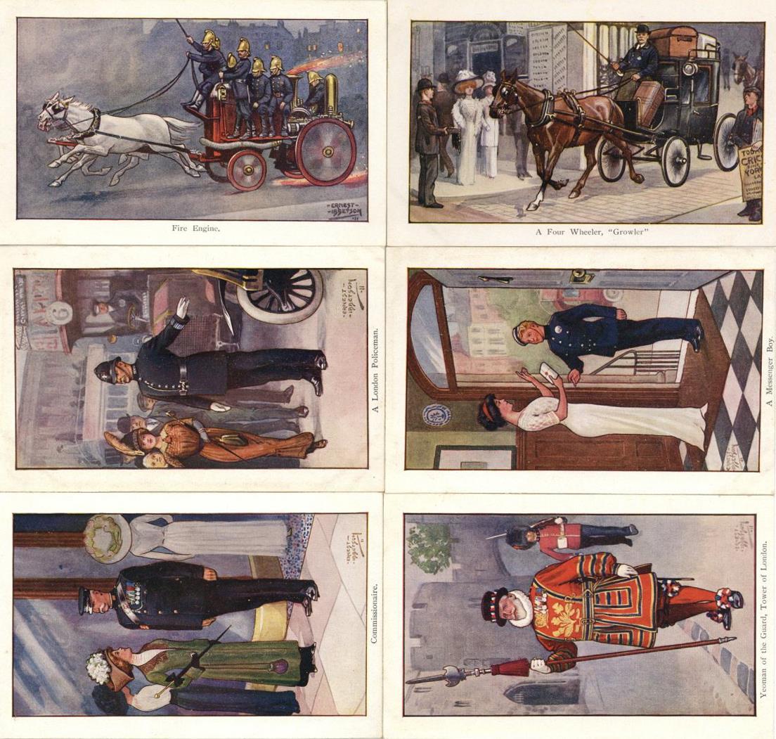 ENGLAND - 8er-Serie BERUFE - LONDON" Künstlerkarten Sign. Ernest Ibbetson I" - Reclame
