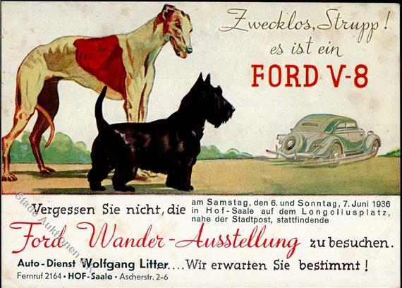 FORD - Ford-Wander-Ausstellung FORD V ( - Hof,Saale 1936 - Fleckig! Expo - Reclame