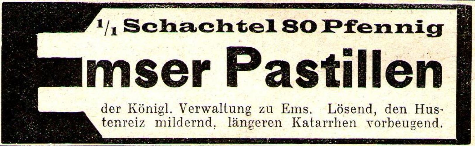 Original-Werbung/ Anzeige 1907 - EMSER PASTILLEN / BAD EMS - Ca. 80 X 25 Mm - Werbung