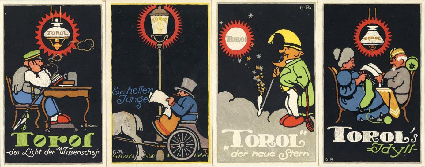 Werbung Torol Glühlampen 6'er Set Sign. Räder, G. Künstler-Karten I-II Publicite - Reclame