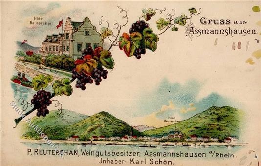 Wein Assmannshausen (6220) Weingut P. Reutershan Litho I-II (fleckig) Vigne - Tentoonstellingen