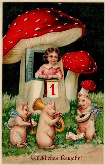 Pilz Kind Schweine Neujahr  Prägedruck 1910 I-II Cochon Bonne Annee - Paddestoelen