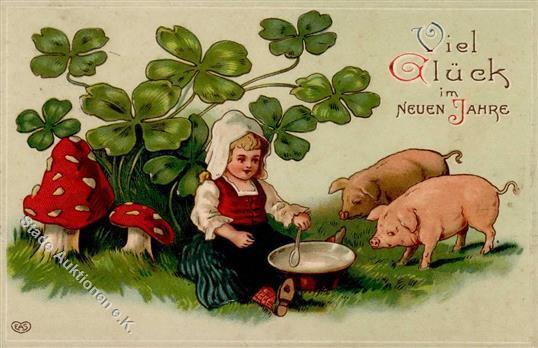 Pilz Schweine Kind Neujahr  Prägedruck 1914 I-II Cochon Bonne Annee - Paddestoelen