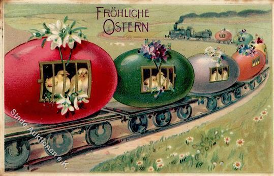 Ostern Eier Eisenbahn Küken Präge-Karte 1909 I-II Chemin De Fer Paques - Pasen