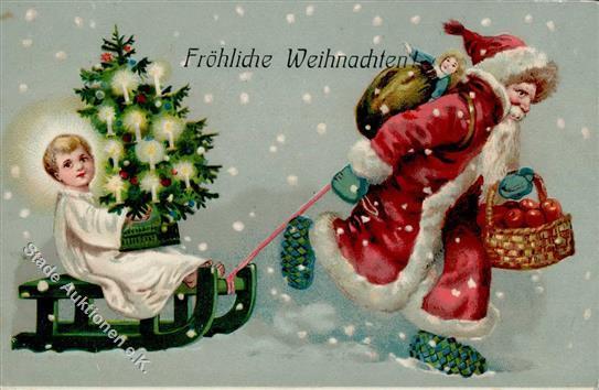 Weihnachtsmann Engel Puppe  Prägedruck 1907 I-II Pere Noel Ange - Andere & Zonder Classificatie